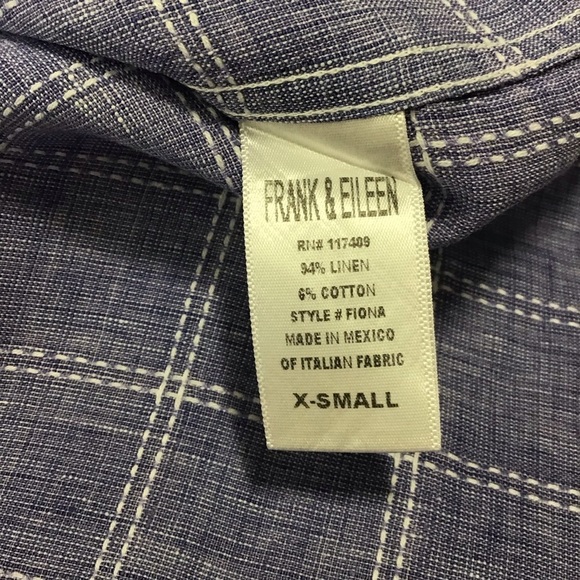 Frank & Eileen Fiona Sleeveless Button Front Linen Blend Shirt Size X-Small. - Picture 8 of 12